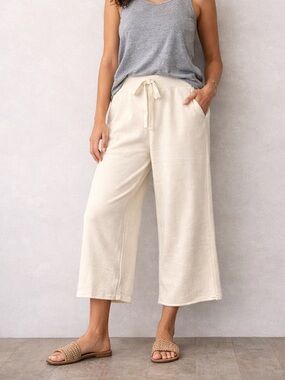 Kerri Rosenthal Barb Lounge Pant Cropped Oatmilk Cream Wide Leg NWT Size Small